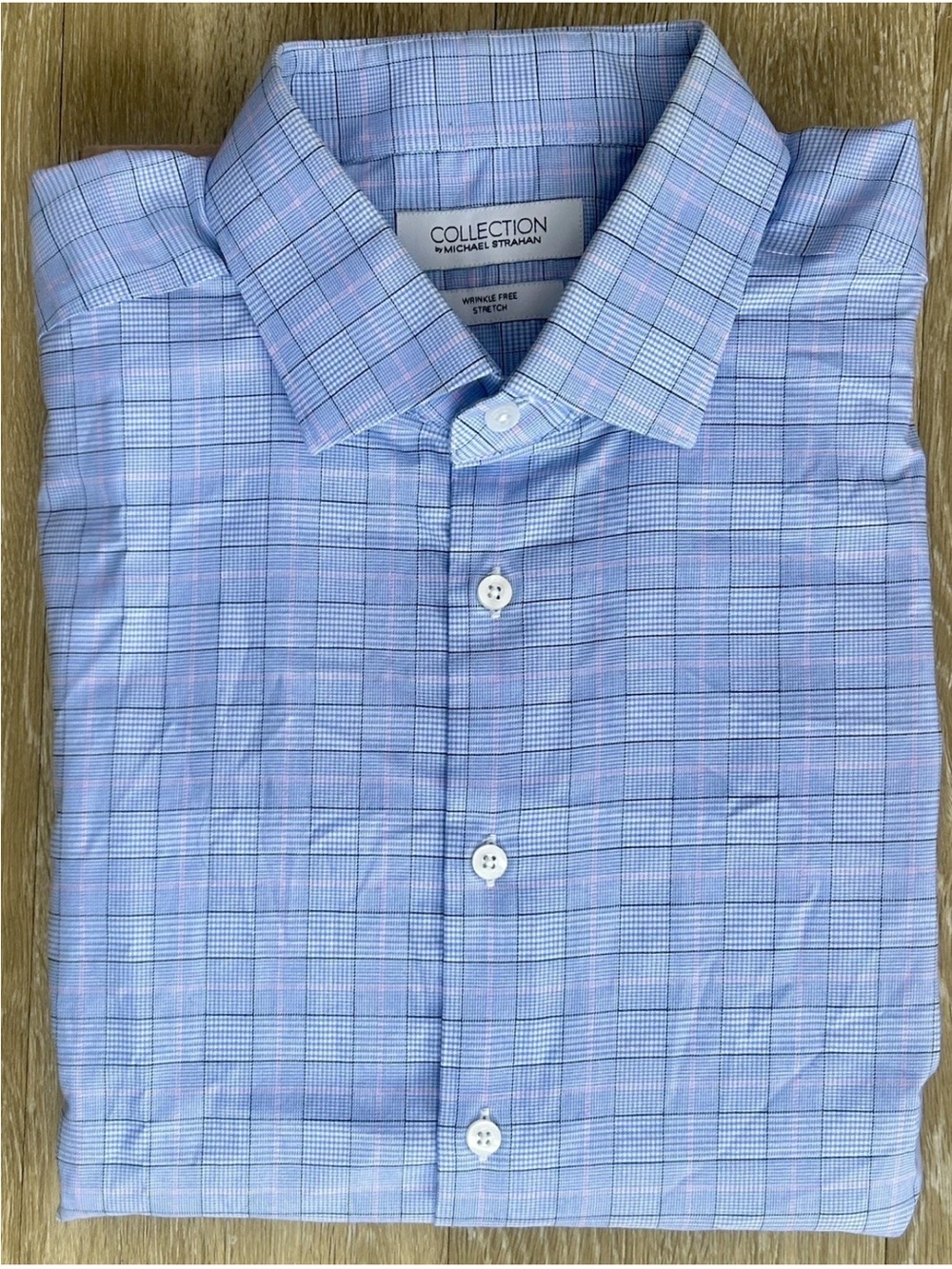 Michael Strahan Light Blue Plaid Men’s Dress Shirt 17.5 / 34–35 Wrinkle Free